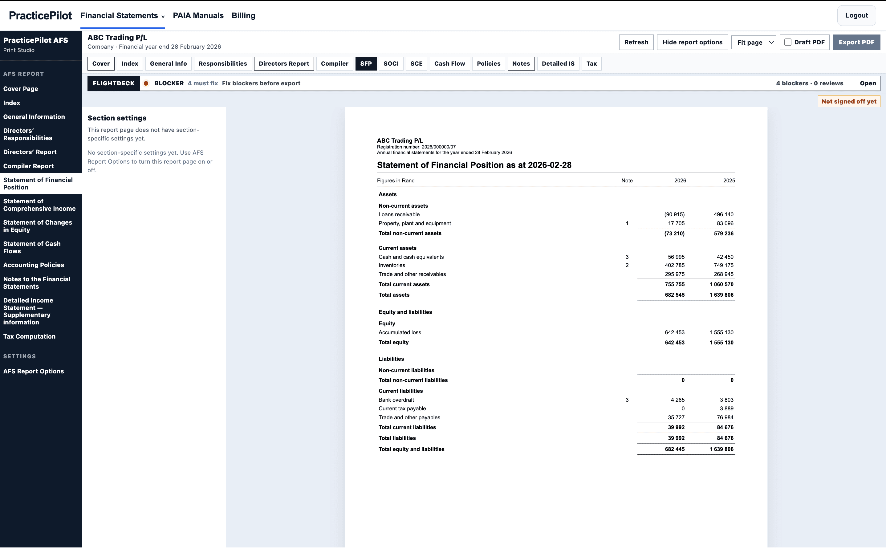 PracticePilot annual financial statements cover page