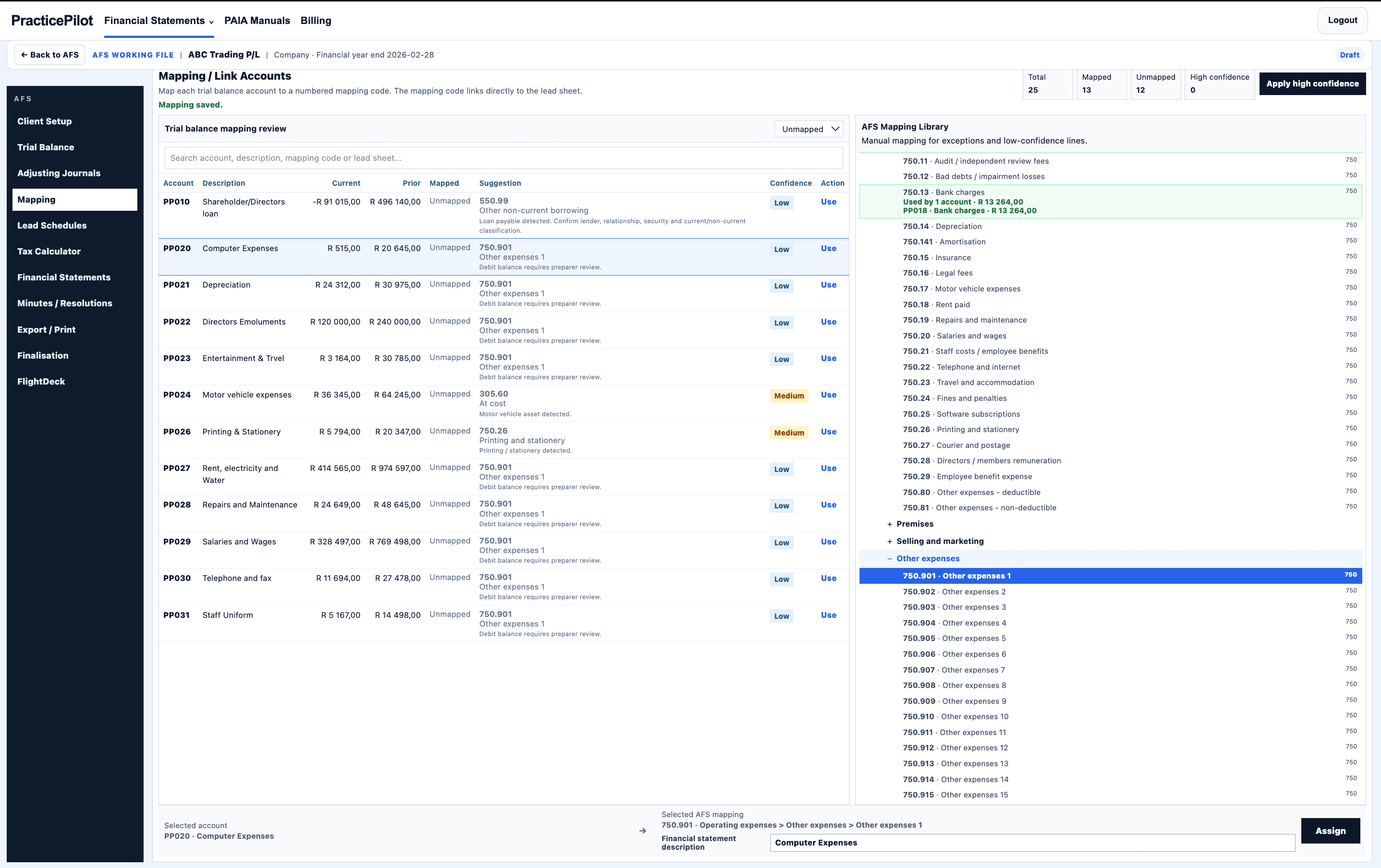 PracticePilot AFS mapping workspace